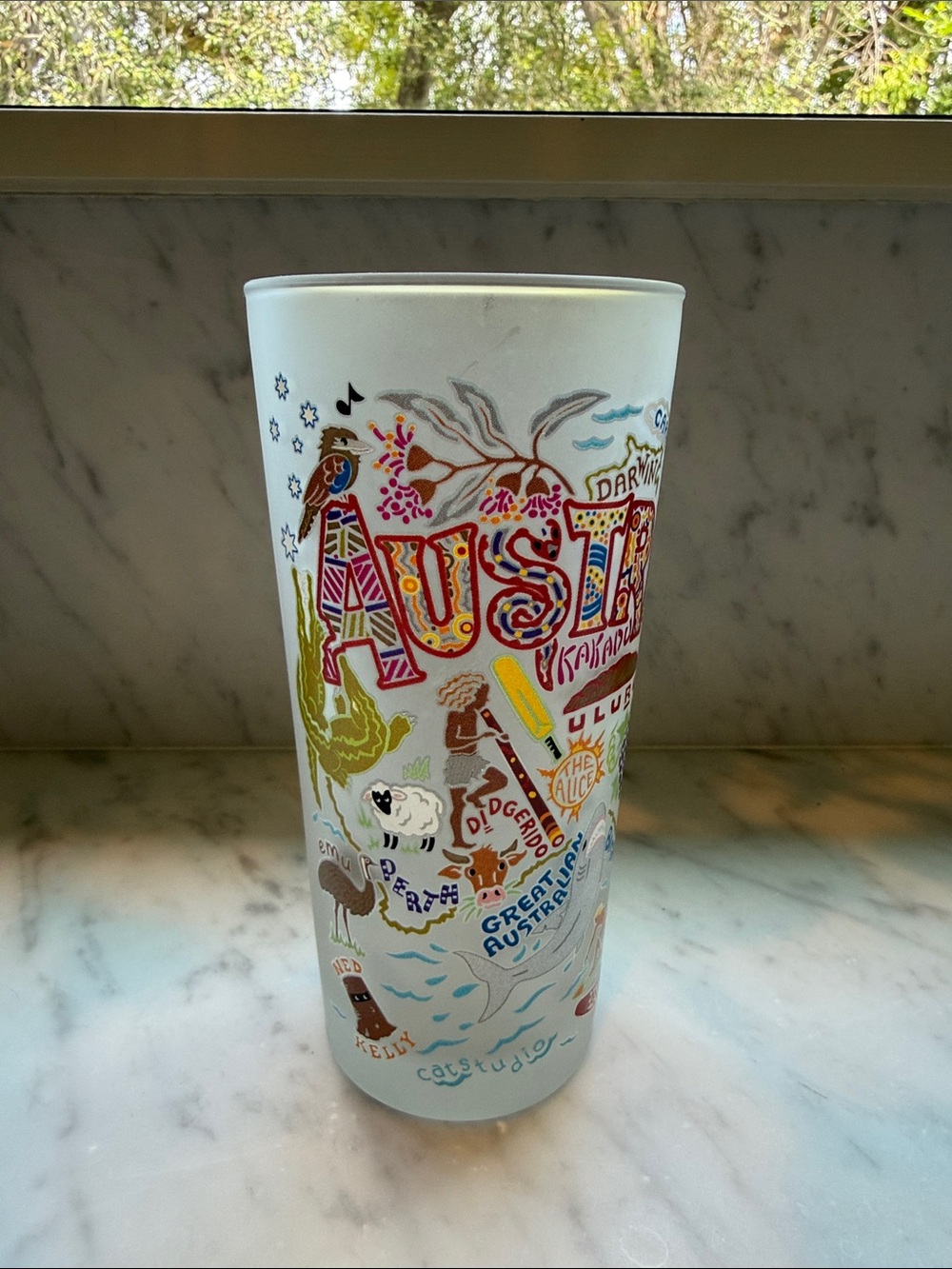 CatStudio Australia Illustrated Frosted Glass Tumbler - Colorful Map Design